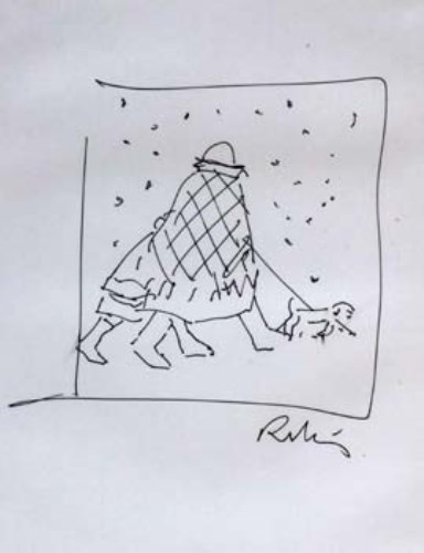 Harold Riley Dog Lot 153 - Harold Riley, Walking the Dog, ink