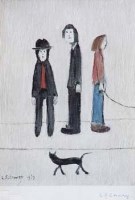Lot 159 - After Laurence Stephen Lowry R.A., Three Men and a Cat, signed print