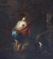 Lot 181 - European School, 18th century, Shepherd boy with sheep and goat, oil