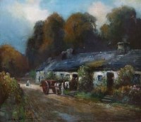 Lot 186 - Henry H. Cubley, rural lane with cottage, oil