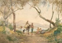 Lot 199 - P. Florence, figures walking on country lane, watercolour
