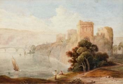 Lot 205 - Style Of Anthony Vandyke Copley Fielding, Chepstow Castle & Bridge, watercolour