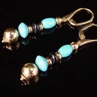Lot 272 - Turquoise and onyx pendant earrings