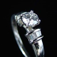 Lot 315 - Platinum and diamond ring with baguette shoulders