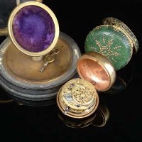 Lot 360 - Pair cased gold pocket watch under glass dome