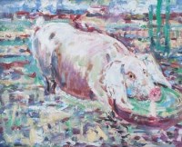 Lot 46 - Marian Kratochwil, portrait of a pig, oil