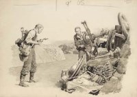 Lot 121 - F. Matania, Two men on a road, pencil and grey wash