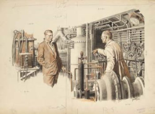 Lot 122 - F. Matania, In the factory, pencil and colour wash