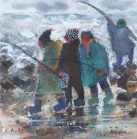 Lot 128 - Sue Atkinson, Fishing Party, watercolour