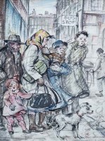 Lot 148 - Patience Arnold, At the bus stop, watercolour