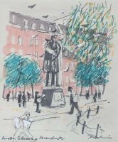 Lot 166 - Harold Riley, Lincoln Square, Manchester, chalk and ink
