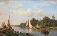 Lot 198 - Hermanus Koekkoek, Snr., River scene with fishermen, oil on canvas