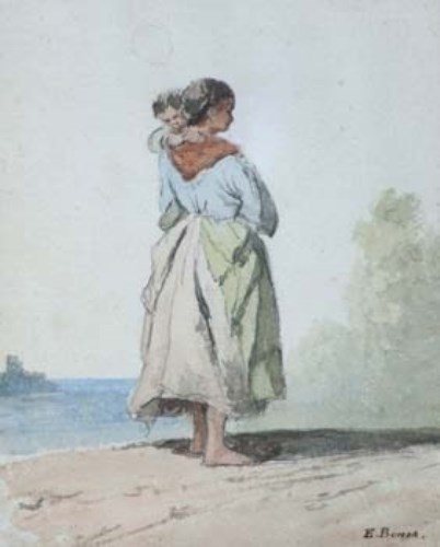 Lot 225 - E. Bensa, Mother and child, watercolour