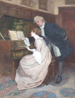 Lot 230 - Arthur H. Marsh, The Music Lesson, watercolour