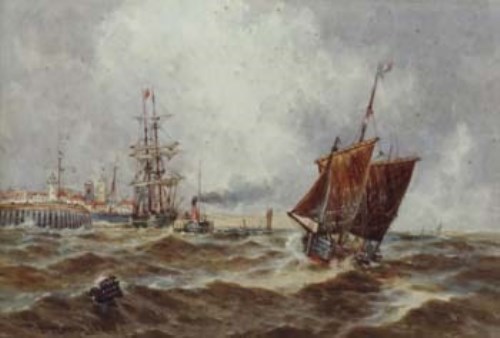 Lot 232 - T.B. Hardy, coastal scene with steamer, watercolour