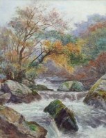 Lot 240 - H.Z. Herrmann, Angler on the River Lyn, watercolour