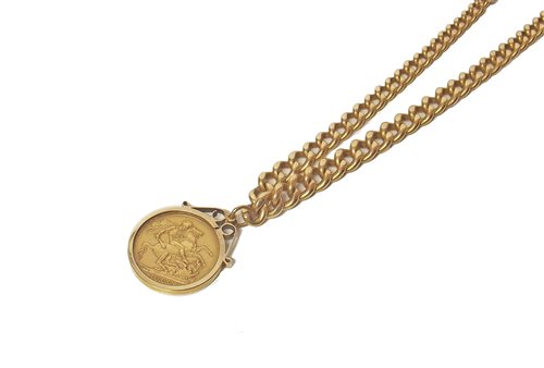 Lot 51 - Victorian sovereign pendant on 18ct yellow gold chain