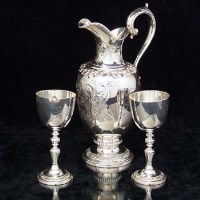 Lot 288 - Silver Royal silver wedding claret jug and two goblets