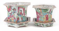 Lot 53 - A pair of Cantonese jardinières and stands