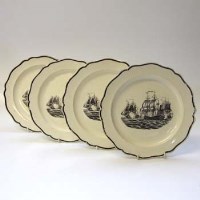 Lot 541 - Four cream ware plates printed with ships.