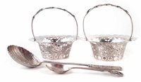 Lot 43 - Two Chinese silver pierced baskets and a spoon by Wang Hing and Co.