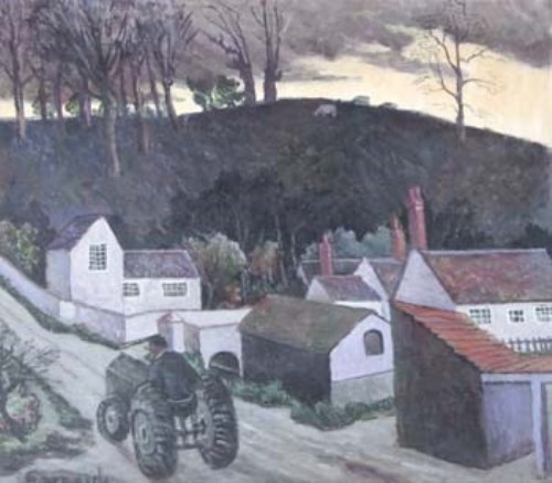 Lot 79 - Fearnside, 20th Century, rural scene with tractor, oil