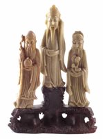 Lot 39 - 19th century Chinese soap stone figure, three star gods.