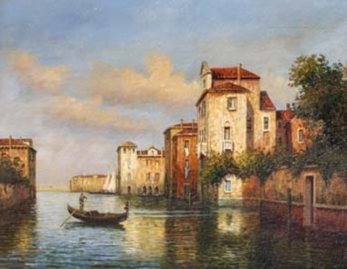Lot 106 - S Conti, Venetian scene with gondola, oil