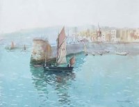 Lot 124 - Arthur Bradbury, Harbour scene, watercolour