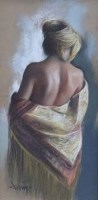 Lot 132 - Domingo, standing female figure with shawl, pastel