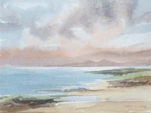 Lot 144 - Aubrey Phillips, Evening over the Welsh Border; View from Sanna Bay and Winter -  Towards Wales, watercolour and pastel (3)