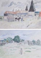 Lot 154 - H.E. Du Plessis, Buston Manor Farm, near Maidstone, Kent, watercolour (2)