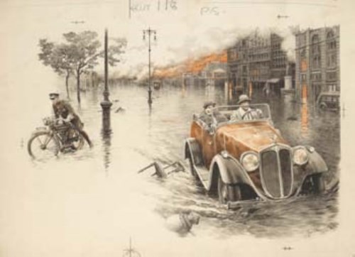 Lot 160 - F. Matania, Escaping the Floods, pencil and colour wash