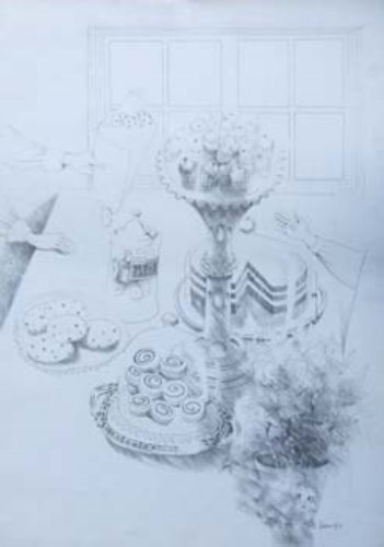 Lot 173 - Mary Fedden, Afternoon tea, pencil