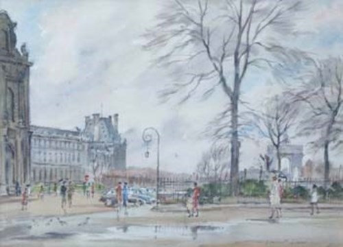Lot 183 - Vincent Lines, Paris, after rain, watercolour