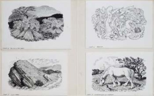 Lot 186 - C. F. Tunnicliffe, The Sun & the Moon; Wild Stone; Dreams and Superstitions and Portents, scraperboard (4)