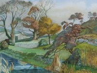 Lot 192 - Ethelbert White, rural landscape with stream, watercolour