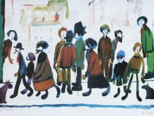 Lot 243 - After L.S. Lowry, People Standing About, signed print