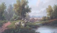 Lot 284 - Etty Horton, rural landscape with sheep, oil