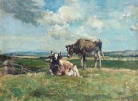 Lot 289 - Mark William Fisher, cattle in landscape, oil