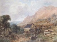 Lot 308 - George Sheffield, mountainous scene with solitary figure, watercolour