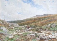 Lot 309 - E.M. Wimperis, Moorland scene with sheep and cattle, watercolour