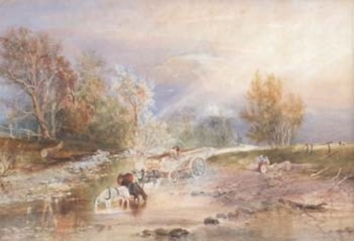 Lot 320 - Edward Tucker, hauling timber, watercolour