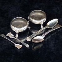 Lot 382 - Pair of silver cushion salts, pair of salt spoons
