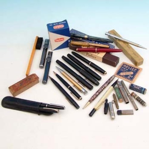 Lot 554 - Collection of seven fountain pens and other writing items