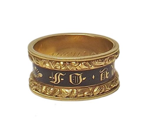 Lot 77 - 18ct yellow gold and enamel Georgian mourning ring