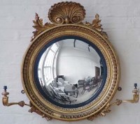 Lot 883 - Gilt wall mirror with sconces etc.