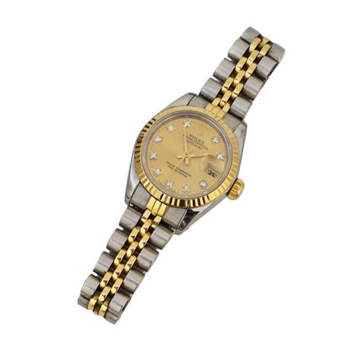 Lot 90 - Ladie's Oyster Perpetual Datejust stainless steel and yellow gold Rolex bracelet watch