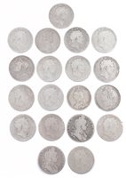 Lot 11 - Collection of nineteen early silver crowns mainly George III and IV and Queen Victoria.
