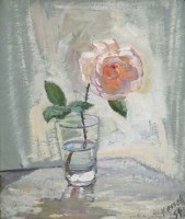 Lot 58 - James Kessell, Pale Rose in a Glass Tumbler, oil